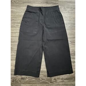 Spanx M Petite On The Go Cropped Wide Leg Pants Black